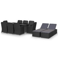 11 Piece Garden Dining Set Poly Rattan Black