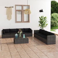  9 Piece Garden Lounge Set with Cushions Poly Rattan Grey
