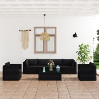  7 Piece Garden Lounge Set with Cushions Poly Rattan Black