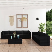  9 Piece Garden Lounge Set with Cushions Poly Rattan Black