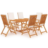  7 Piece Garden Dining Set with Cushions Solid Teak Wood