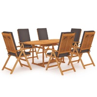  7 Piece Garden Dining Set with Cushions Solid Teak Wood Grey