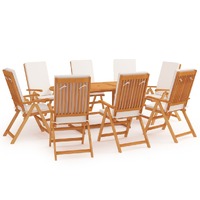  9 Piece Garden Dining Set with Cushions Solid Teak Wood