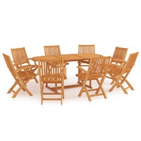  9 Piece Garden Dining Set Solid Teak Wood