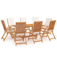  9 Piece Garden Dining Set with Cushions Solid Teak Wood