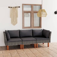  3-Seater Garden Sofa with Cushions Grey Poly Rattan