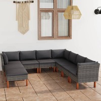  9 Piece Garden Lounge Set with Cushions Poly Rattan Grey