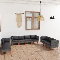  10 Piece Garden Lounge Set with Cushions Poly Rattan Grey