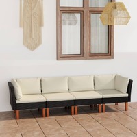  4-Seater Garden Sofa with Cushions Black Poly Rattan