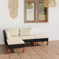  4 Piece Garden Lounge Set with Cushions Poly Rattan Black