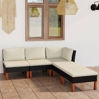  5 Piece Garden Lounge Set with Cushions Poly Rattan Black