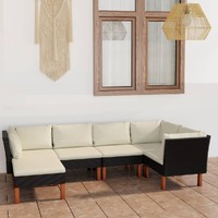  6 Piece Garden Lounge Set with Cushions Poly Rattan Black