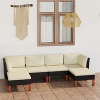  6 Piece Garden Lounge Set with Cushions Poly Rattan Black