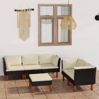  6 Piece Garden Lounge Set with Cushions Poly Rattan Black