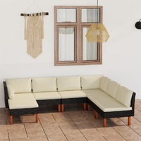  7 Piece Garden Lounge Set with Cushions Poly Rattan Black