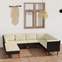  8 Piece Garden Lounge Set with Cushions Poly Rattan Black