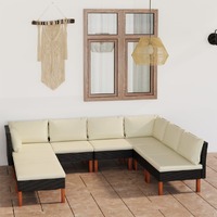  8 Piece Garden Lounge Set with Cushions Poly Rattan Black