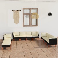  10 Piece Garden Lounge Set with Cushions Poly Rattan Black