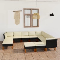  12 Piece Garden Lounge Set with Cushions Poly Rattan Black