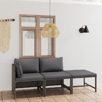  3 Piece Garden Lounge Set with Cushions Poly Rattan Grey