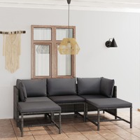  5 Piece Garden Lounge Set with Cushions Poly Rattan Grey