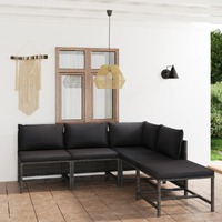  5 Piece Garden Lounge Set with Cushions Poly Rattan Grey