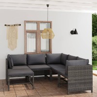  6 Piece Garden Lounge Set with Cushions Poly Rattan Grey