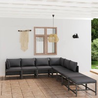  8 Piece Garden Lounge Set with Cushions Poly Rattan Grey