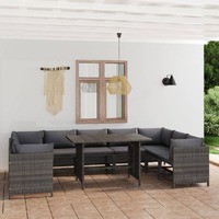  10 Piece Garden Lounge Set with Cushions Poly Rattan Grey