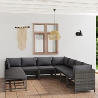  9 Piece Garden Lounge Set with Cushions Poly Rattan Grey