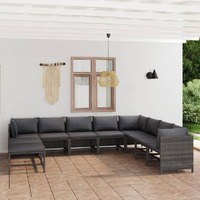  11 Piece Garden Lounge Set with Cushions Poly Rattan Grey