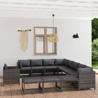  12 Piece Garden Lounge Set with Cushions Poly Rattan Grey