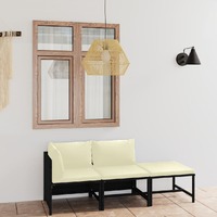  3 Piece Garden Lounge Set with Cushions Poly Rattan Black