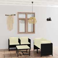  5 Piece Garden Lounge Set with Cushions Poly Rattan Black