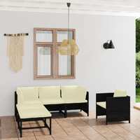  6 Piece Garden Lounge Set with Cushions Poly Rattan Black