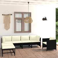  7 Piece Garden Lounge Set with Cushions Poly Rattan Black