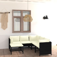 6 Piece Garden Lounge Set with Cushions Poly Rattan Black