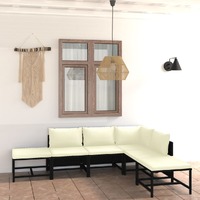  6 Piece Garden Lounge Set with Cushions Poly Rattan Black