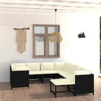  9 Piece Garden Lounge Set with Cushions Poly Rattan Black