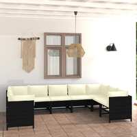  9 Piece Garden Lounge Set with Cushions Poly Rattan Black