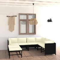 8 Piece Garden Lounge Set with Cushions Poly Rattan Black