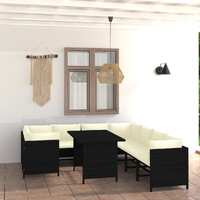  9 Piece Garden Lounge Set with Cushions Poly Rattan Black