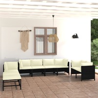  10 Piece Garden Lounge Set with Cushions Poly Rattan Black