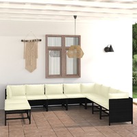  11 Piece Garden Lounge Set with Cushions Poly Rattan Black
