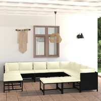  12 Piece Garden Lounge Set with Cushions Poly Rattan Black