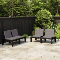  Garden Lounge Benches with Cushions 2 pcs Plastic Grey