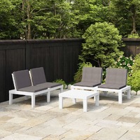  3 Piece Garden Lounge Set with Cushions Plastic White