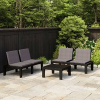  3 Piece Garden Lounge Set with Cushions Plastic Grey