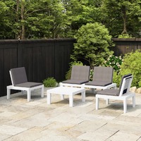  4 Piece Garden Lounge Set with Cushions Plastic White