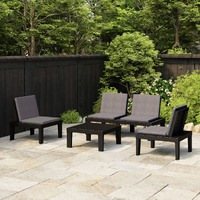  4 Piece Garden Lounge Set with Cushions Plastic Grey